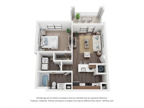 Floor plan for 1 bed, 1 bath, 647 sqft